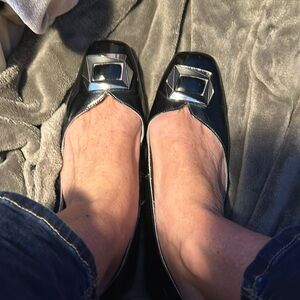 Well loved Black Leather Flats